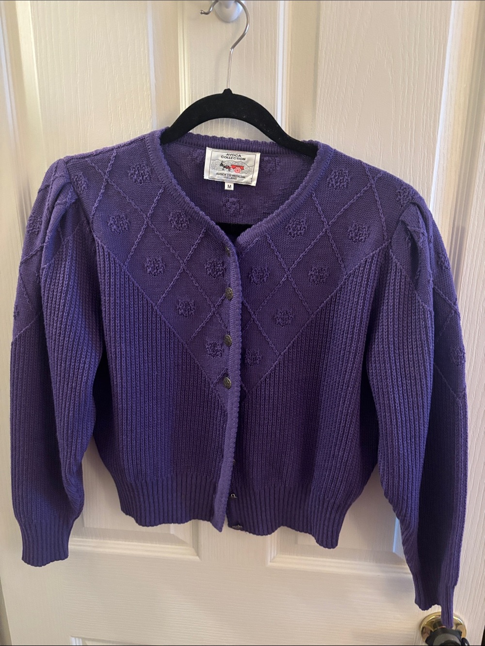 AVOCA | Purple Knit Button-Front Sweater Cardigan, size medium, made in Ireland